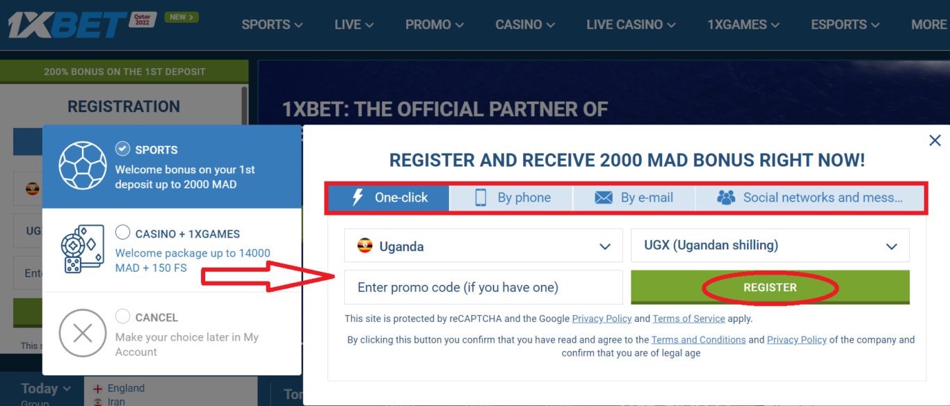 How to create a 1xBet Uganda account in one click